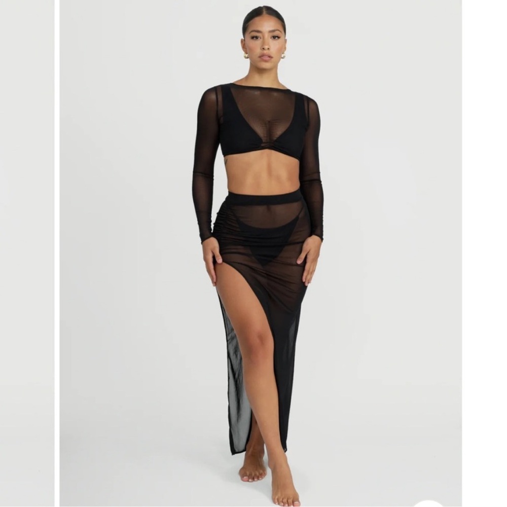 Riot Swim Roux Mesh Maxi Skirt Coverup in Amber Orange Size Large